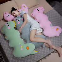 Coussin corporel long et ondulé en peluche animale, mignon, en forme de lapin, dinosaure ou chat, doux et rembourré pour le soutien du sommeil au lit