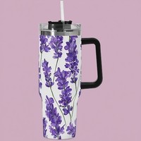 Tumbler Bunga Lavender 40oz Kustom, Dapat Digunakan Kembali, Baja Tahan Karat 304, Dinding Ganda, Vakum Terisolasi, Anti Bocor, Mug Kopi Perjalanan, Untuk Minuman Dingin