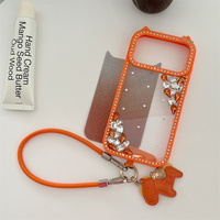 Coque de téléphone scintillante avec cadre oreilles de chat et strass double coin pour iPhone 17 Pro Max 16 15 14, avec cordon pendentif poney brillant