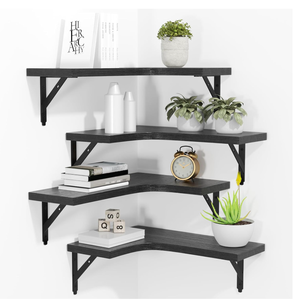 Ensemble de 4 étagères murales <span class=keywords><strong>d</strong></span>'<span class=keywords><strong>angle</strong></span> flottantes, meubles de chambre <span class=keywords><strong>en</strong></span> <span class=keywords><strong>bois</strong></span> rustique, rangement et présentoir pour la <span class=keywords><strong>d</strong></span>écoration intérieure multi-espaces - Product Image 1