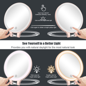 Espejo de tocador de viaje plegable portátil, luz LED de 3 colores, 10X de aumento, escritorio recargable, LED ajustable de doble cara - Product Image 5