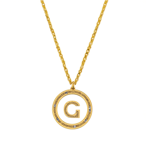 Collar con Colgante de Diamante en Forma de Letra G, Cadena de 2 cm, Acero, Oro, Plata - Product Image 1