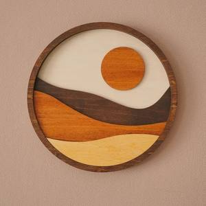 Boho Soleil Lune Tenture Rétro Art Minimaliste Art <span class=keywords><strong>Mural</strong></span> Lever et Coucher de Soleil Bois Décoration Murale - Product Image 1