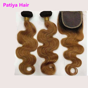 MOQ 1 pieza negro y marrón Ombre 1B 30 Color de cabello Extensiones de cabello humano Cuerpo ondulado Remy Paquetes de cabello Cabello Camboyano con <span class=keywords><strong>cierre</strong></span> - Product Image 3