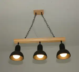 Factory direct sale wooden metal chain lampshade dinning E27 three lights chandelier pendant hanging lighting