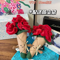 Rose en peluche de 30 cm en coton PP, à tenir à la main, avec trois étiquettes, cadeau de festival pour fille, souvenir, pour demande en mariage