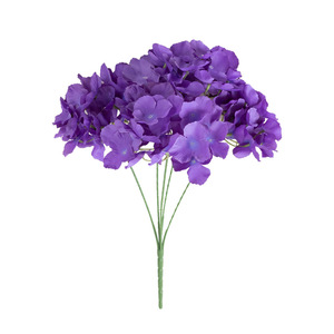 Bouquet multicolore de 5 têtes d'hortensias artificiels en soie pour aménagement extérieur, studio photo, décoration de mariage et allée de banquet - Product Image 1