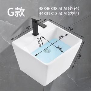 Lavabo mural en céramique 52x48,5cm blanc, vasque monobloc pour maison, hôtel, salle de bain - Product Image 4
