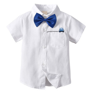 Ropa de verano para niños, camisas de manga corta de algodón y <span class=keywords><strong>lino</strong></span> con bordado de coche, color sólido - Product Image 3