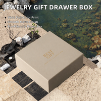 Boîte d'emballage rigide pour bijoux avec logo imprimé à l'encre de soja, boîte cadeau beige texturée avec couvercle à ouverture facile et estampage doré