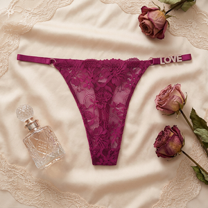 Tanga de Encaje Sexy para Mujer, con Pedrería, Letra LOVE, Cintura Baja, Ropa Interior Transpirable Ultrafina, Lencería Femenina OEM ODM - Product Image 2