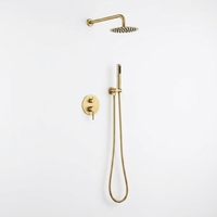 Ensemble de douche mural en acier inoxydable doré brossé avec mitigeur à cartouche céramique, fonction pluie et massage, pour usage hôtelier