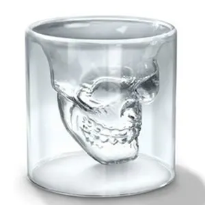 Taza de vidrio resistente al calor para bebidas, suministro de fábrica de alcohol, doble pared, Cráneo, vaso de cristal