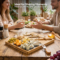 Plateau de service en bambou pour charcuterie avec couteaux à fromage et plateau en ardoise, plateau de service en bois pour fromages, apéritifs, collations, fruits et fêtes