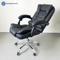 Chaise de bureau ergonomique, hauteur réglable, cuir PU, pivotante à 360°, inclinable, accoudoirs réglables, chrome, style contemporain, pour bureau à domicile