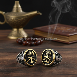 925K <b>Silver</b> Art Design Saudi Arabia Palm Tree Sword Embossed <b>Men</b> <b>Ring</b> - Product Image 3