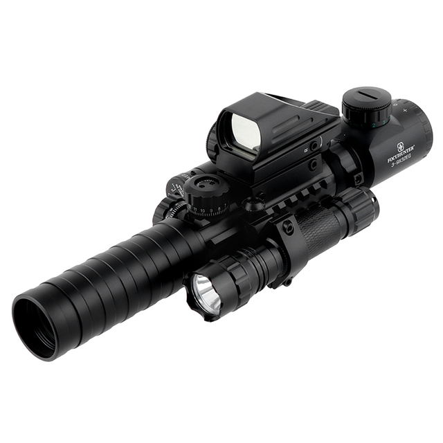 4-in-1 Spotting Scope 3-9x32 Waterproof Professional Tactical Rangefinder Red/Green Dot Reticles Laser Sight Aluminum Alloy