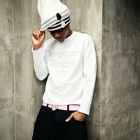 T-shirt personnalisé pour homme, coupe courte, col rond, manches longues, avec impression de lettres thermocollées en strass, 100% coton, coupe oversize, style streetwear, ODM