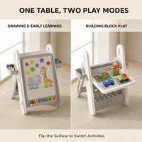 Table d'apprentissage pliable et réglable pour enfants, tableau magnétique à dessin, bureau à blocs de construction avec rangement pour jeux d'intérieur