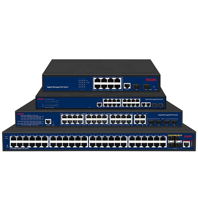 4/8/16/24 Port Network Switch PoE Mega Giga SFP PoE Switch IP Camera Used Vlan Function 1000Mbps Transmission 802.3af Standard