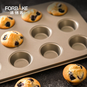 Forbake Muffin Pan 6 And 12 Cavity Non Stick Carbon Steel Baking Mold For Cupcake Cake Making - Product Image 1