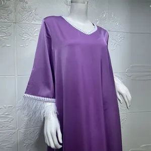 2021 Baru Kedatangan Thnic Satin Dubai Long Gaun Wanita Fashion Muslim Abaya Arab Turki Maroko Kaftan Indie Turki Pakaian