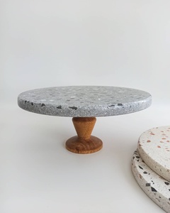 Mesa redonda de sofá moderna con patas de madera, mesa de centro de terrazo Nórdico - Product Image 3