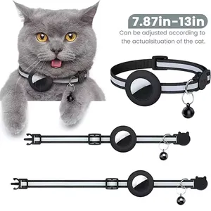 Hot Para Apple Tracker Cat Collar Com Tracker Holder Reflexivo Kitten Bell Collar Ajustável Para AirTag Cat Coleiras