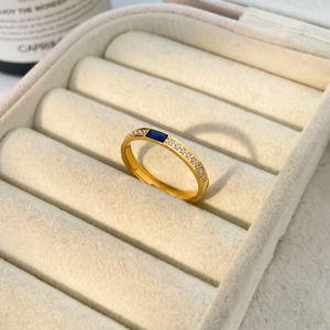 Blauwe Zirkoon Ingelegde Halve Cirkel Fijne Diamant Fijne Ring Joyas De Acero Inoxidable Al Por Mayor Titanium Staal 18K Gouden Ring - Product Image 2