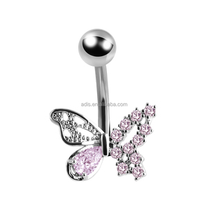 Anello da <span class=keywords><strong>ombelico</strong></span> in acciaio inossidabile con zirconi a forma di farfalla, placcato <span class=keywords><strong>argento</strong></span>/oro, gioiello per <span class=keywords><strong>piercing</strong></span>, anello per <span class=keywords><strong>ombelico</strong></span> per matrimonio - Product Image 3