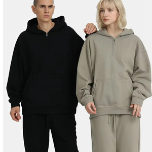 Felpa con Cappuccio e Mezza Zip per Uomo e <span class=keywords><strong>Donna</strong></span>, Alta Qualità, Trendy, Logo Personalizzato, Stampa ODM, Poliestere/Cotone, Vestibilità Ampia, Raglan - Product Image 1