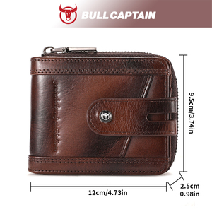 BULLCAPTAIN Genuine Leather Men's <b>Wallet</b> with Zipper Vintage <b>RFID</b> <b>Blocking</b> Large Capacity Credit Card Slots Zipper Coin Pocket - Product Image 5