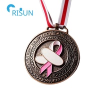 Fabrication de médailles personnalisées pour femmes, en ruban rose pailleté, pour la sensibilisation au cancer du sein, médaille, médaillon, récompense, médaille personnalisée pour le sein