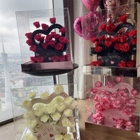 Élégante boîte en acrylique avec rose éternelle fraîche et préservée, cadeau luxueux pour Noël, la fête des mères ou un anniversaire, fleur énorme faite à la main