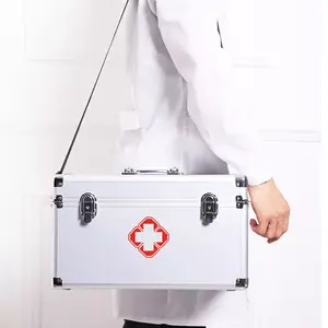 Caja de primeros auxilios de aleación de aluminio y Metal portátil, Kit vacío con cerradura para clínica