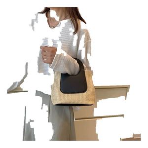 Ensembles de sacs à main tissés en paille pour femmes, sacs seau tendance et décontractés - Product Image 1