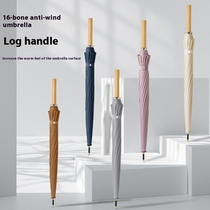 Parapluie littéraire semi-automatique à 16 os Long manche droit en bois Parapluie renforcé avec logo personnalisé couleur unie publicité - Product Image 3