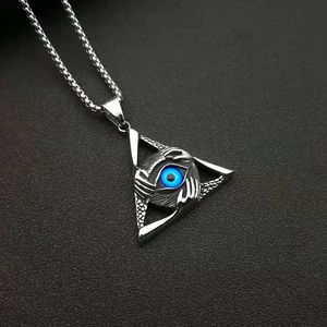 Collar con colgante de ojo de diablo triangular de acero inoxidable para hombre, diseño geométrico de calavera, joyería de regalo DZ699 - Product Image 3