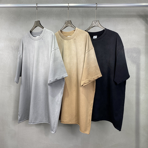 Camisetas de manga corta con lavado ácido y corte teñido en aerosol de marca de moda de primavera y verano para hombres - Product Image 1