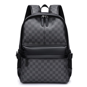 Large Capacity Checkered Print Laptop <b>Backpack</b> For Men Business Everyday Use Unisex Soft Handle Black - Product Image 1