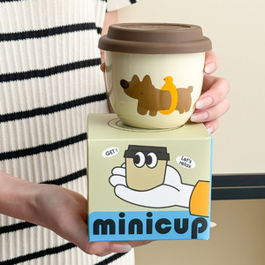 Taza de Café de Cerámica con Tapa, Diseño de Dachshund de Dibujos Animados, Portátil, Diseño Exquisito, Popular en Internet, China Continental, para Fiestas de Cumpleaños - Product Image 2