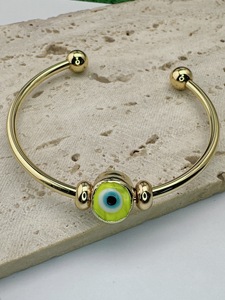 Modebescherming Trendy Unisex 18K verguld messing lampwork blauwe Griekse kwade ogen kralen open manchet armband - Product Image 5
