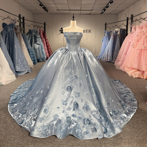 Vestido de Quinceañera Elegante Azul Polvoriento Dy8521 con Escote Corazón, Espalda de Encaje, Apliques de Satén Brillante y Falda de Gasa hasta el Tobillo - Product Image 4