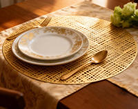 Set de table rond classique en PVC écologique, style bohème, imperméable, avec accessoires dorés et argentés, épaisseur 2 mm, 38 cm