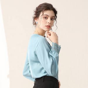 MANNI camicetta Casual colletto per bambole manica lunga <span class=keywords><strong>pizzo</strong></span> raso <span class=keywords><strong>blu</strong></span> camicette e top per donna blusas de mujer - Product Image 3