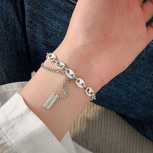 Bracelet double couche en argent sterling S925 avec chaîne à pampilles et étiquette pour femme, cadeau de bijoux - Product Image 4