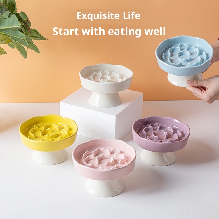 Purple Ceramic Elevated Slow Feeder Bowl Raised Pet Dish 310ml Anti-Vomit Puzzle Design for Cats and Small Dogs Healthy Digestion Sturdy Base