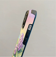 Coque de téléphone portable en cuir artificiel TPU avec impression de fleurs violettes pour iPhone X Xr 11 12 13 14 15 16 17 18 Pro Max
