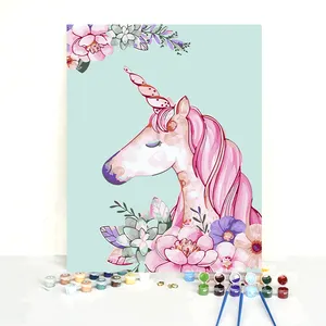 FAI DA TE fatti a mano della tela di canapa pittura Animale di Disegno 40x50cm vernice per numero di kit Unicorno Rosa per I Bambini Regali Di Compleanno