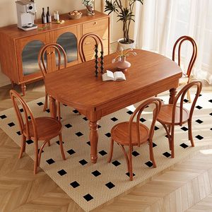 Cổ Điển Mở Rộng Bàn Ăn Giữa Thế Kỷ Hiện Đại Thả Lá Bảng Gỗ Rắn Mở Rộng Bàn Tròn Cho Không Gian Nhỏ Nhà Quán Cà Phê - Product Image 4